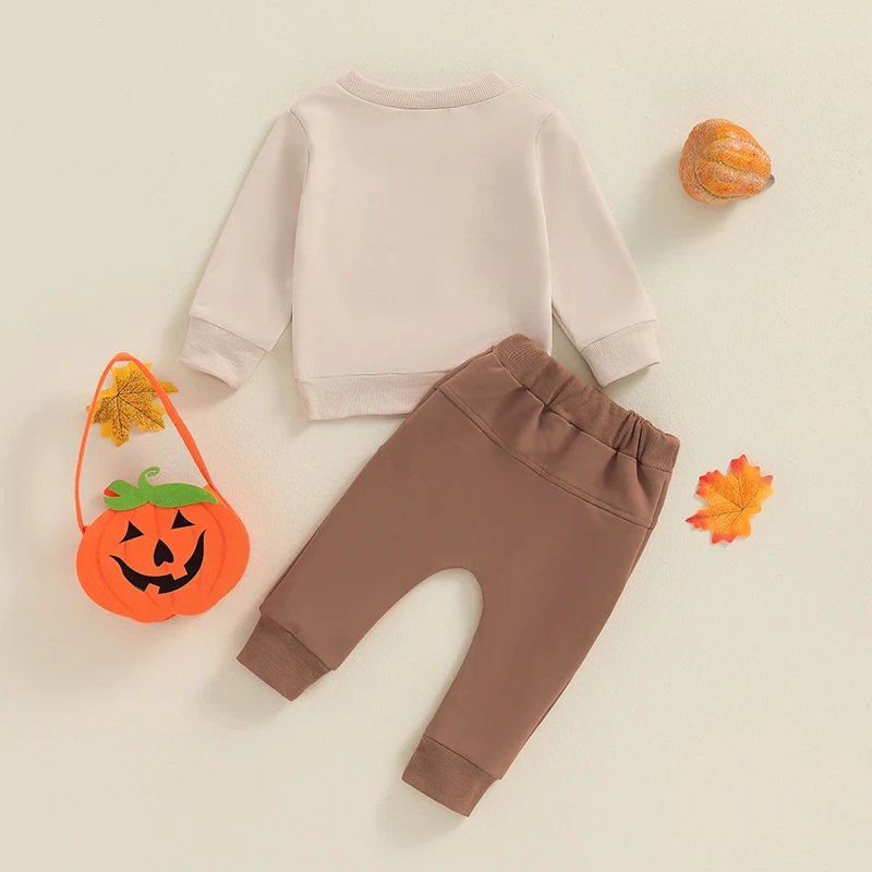 2024-05-16 Lioraitiin Baby Boy Halloween Clothes Pumpkin Print Long Sleeve Sweatshirt and Elastic Pants 2Pcs Track Suit Outfits