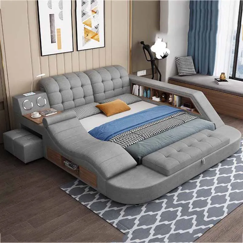 Headrest Modern Double Bed Style Storage Lof Twin Smart Double Bed Smart King Size Letto Multifunzione Bedroom Furniture