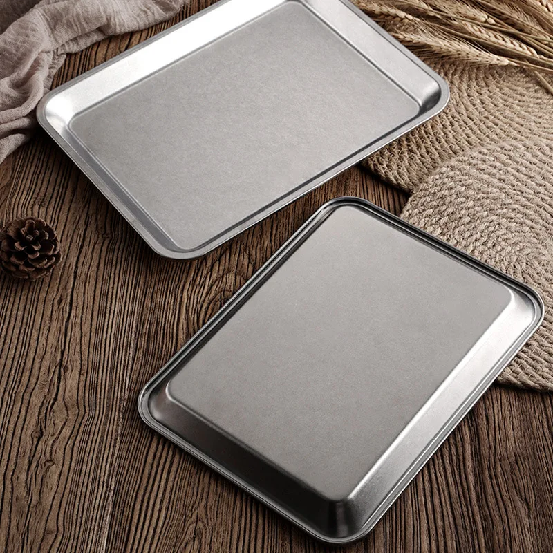 Stainless Steel Rectangular Plate Decorative Storage Tray Vintage Organizer Kitchen Accessories