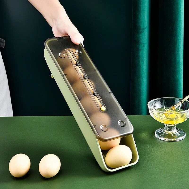 Automatic Rolling Egg Storage Box Plastic Storage Container Kitchen Fridge Storage Organization Eggs Holder Basket Cartons Tray