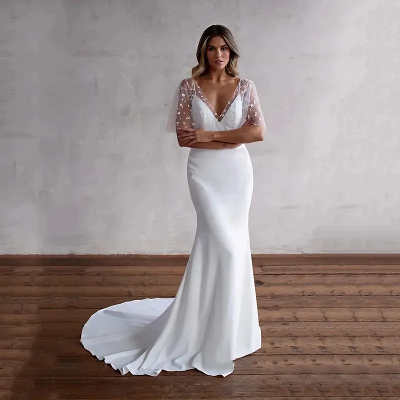 Elegnat Meerjungfrau Brautkleider sexy V-Ausschnitt Spaghetti träger formale Hochzeit Bankett Bräute Kleid Braut Erwachsene