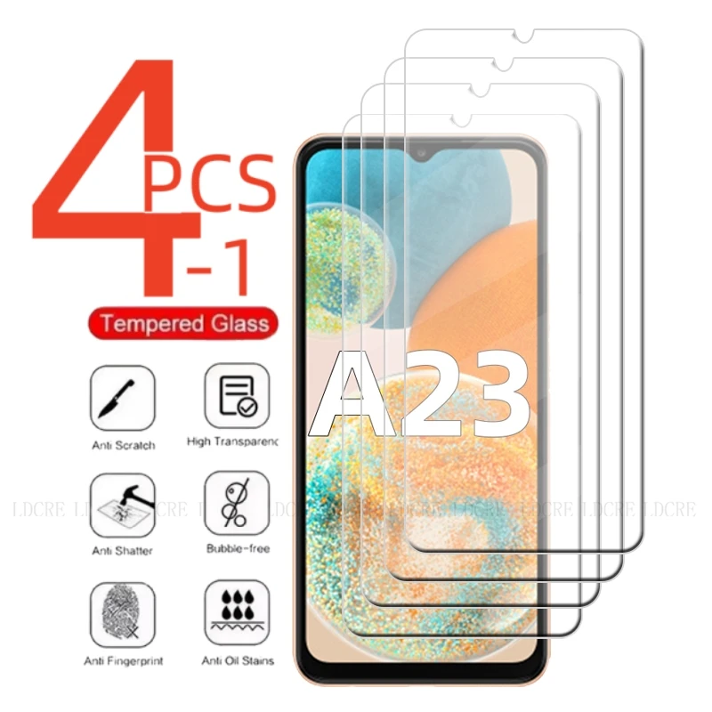 4Pcs For Samsung A23 Glass Samsung A23 Screen Protector Transparent Protective 9H Clear Tempered Glass Samsung Galaxy A23 A 23