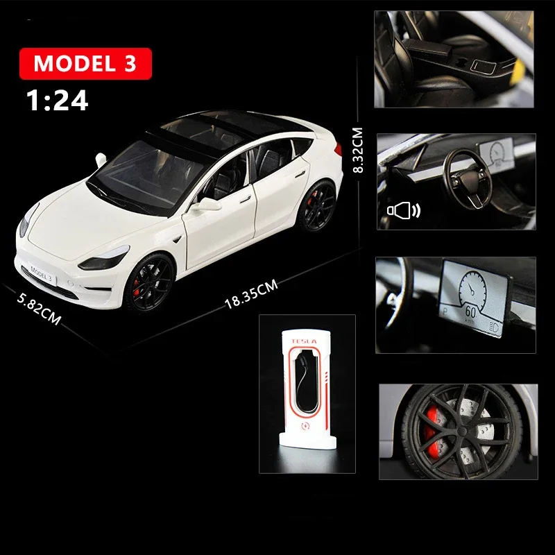 1:24 Tesla Model 3 MODEL X Roadster Tesla Model Y Alloy Toy Car Sound Light Pull Back Children Toy Collectible Birthday gift