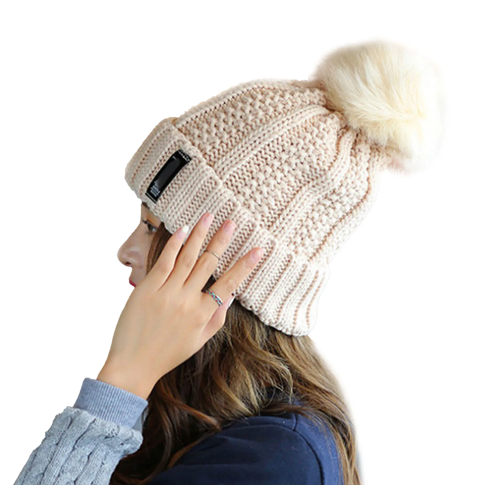 Topi beanie rajut leher, topi tudung kepala Musim Dingin hangat untuk wanita, berkendara salju luar ruangan