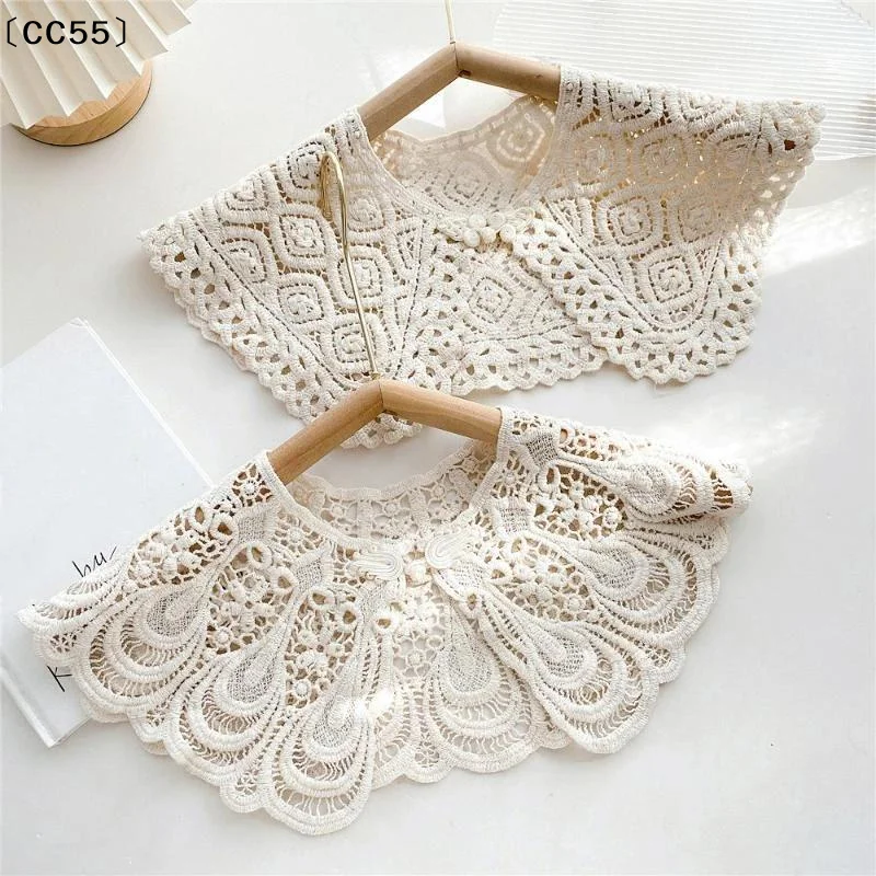 Elegant Cape Lace Fake Collar Cloak Wraps Knitted Shawl Korean Style Hollow Out Crochet Flower Scarves Clothes Decoration〔CC55〕