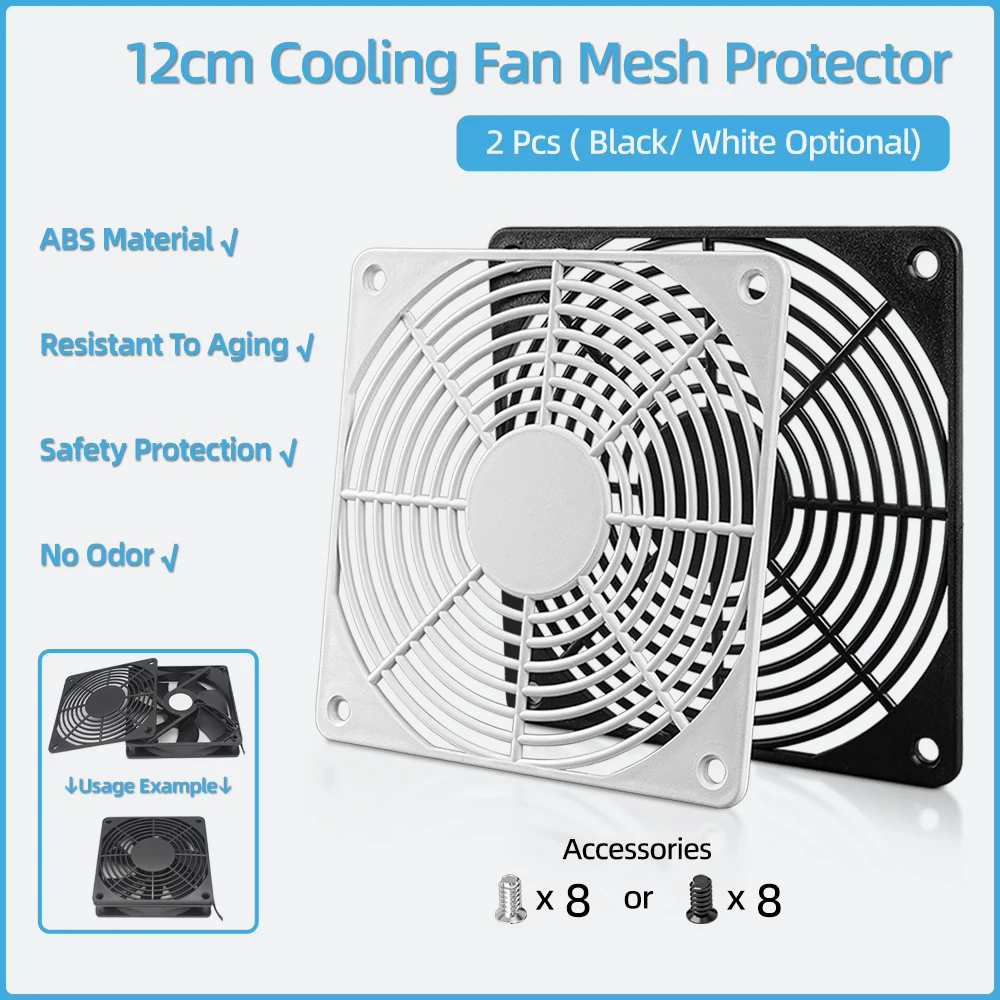 2Pcs 12cm ABS Plastic Fan Radial Grill Guard With Mounting Screws Dustproof Finger Safe Protective Mesh Cover For Universal Fans