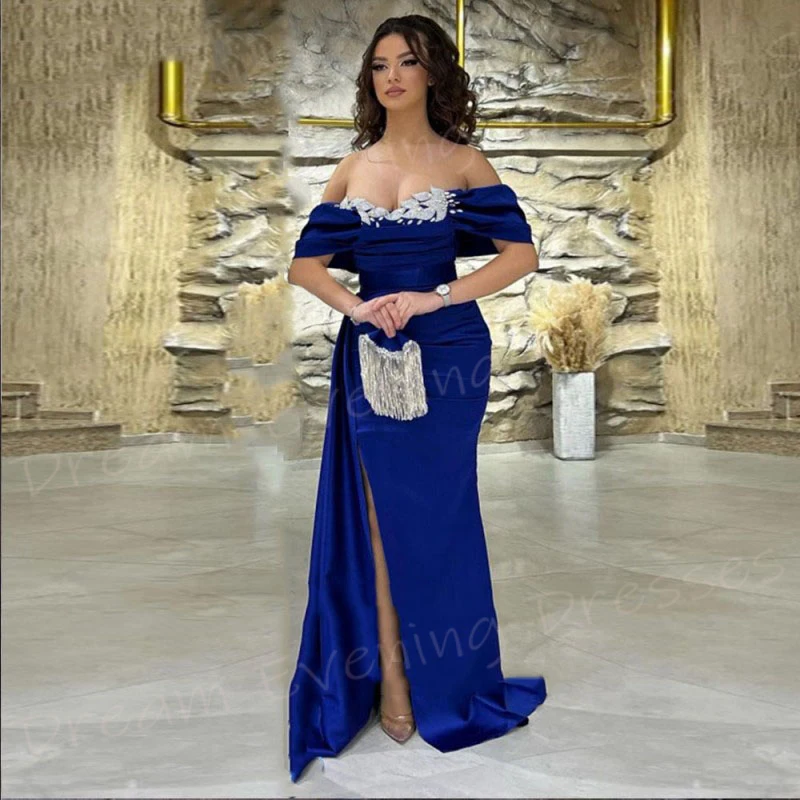 Robe de Soirée de Forme Sirène pour Femme, Tenue Classique, Élégante, Bleue, Moderne, Off The Initiated, Quel que soit le Côté Charmant, Fendue