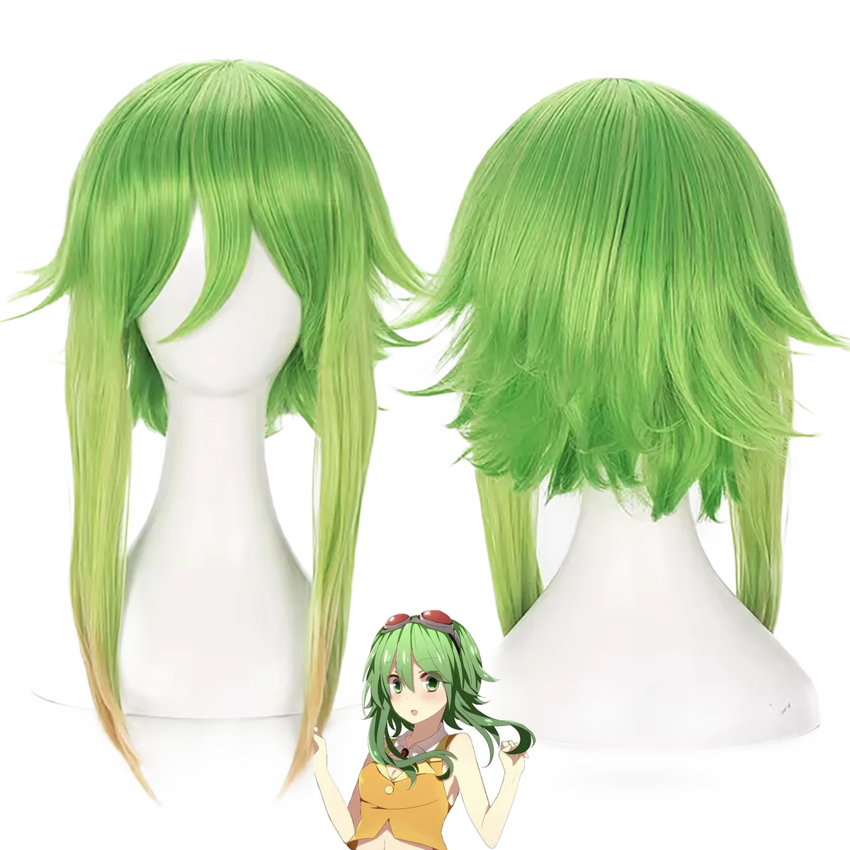 Halloween Party Vocaloid Megpoid Gumi Cosplay Green Golden Ombre Short Layered Fluffy Heat Resistant Synthetic Hai Wig