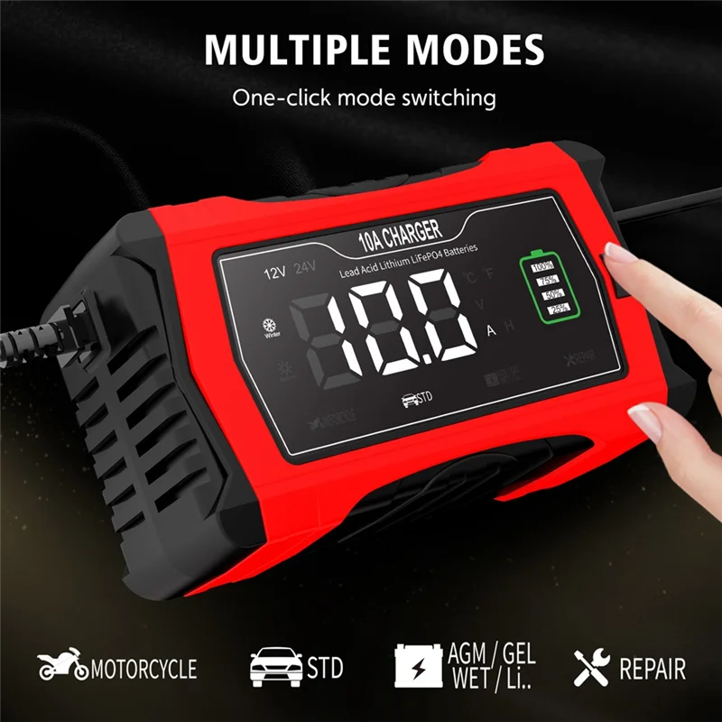 

10A Automatic Charging For Lithium Lifepo4 GEL Lead-Acid Batteries 12V 24V Motorcycle Charger Car Battery Charger-VVNB