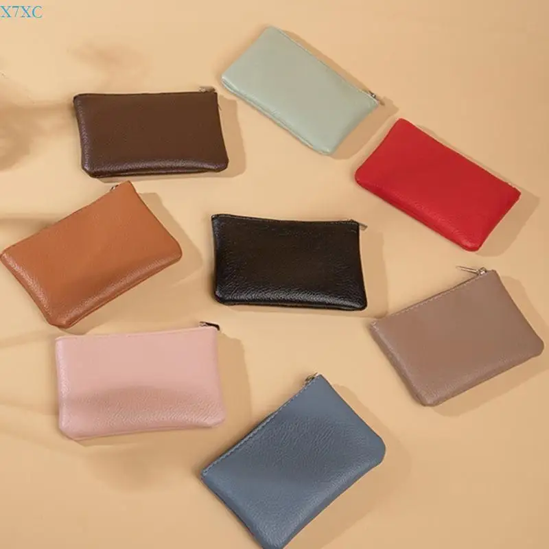 

X7XC Short Card Coin Storage Bag PU Leather Mini Purse with Zipper Closure for Women and Men