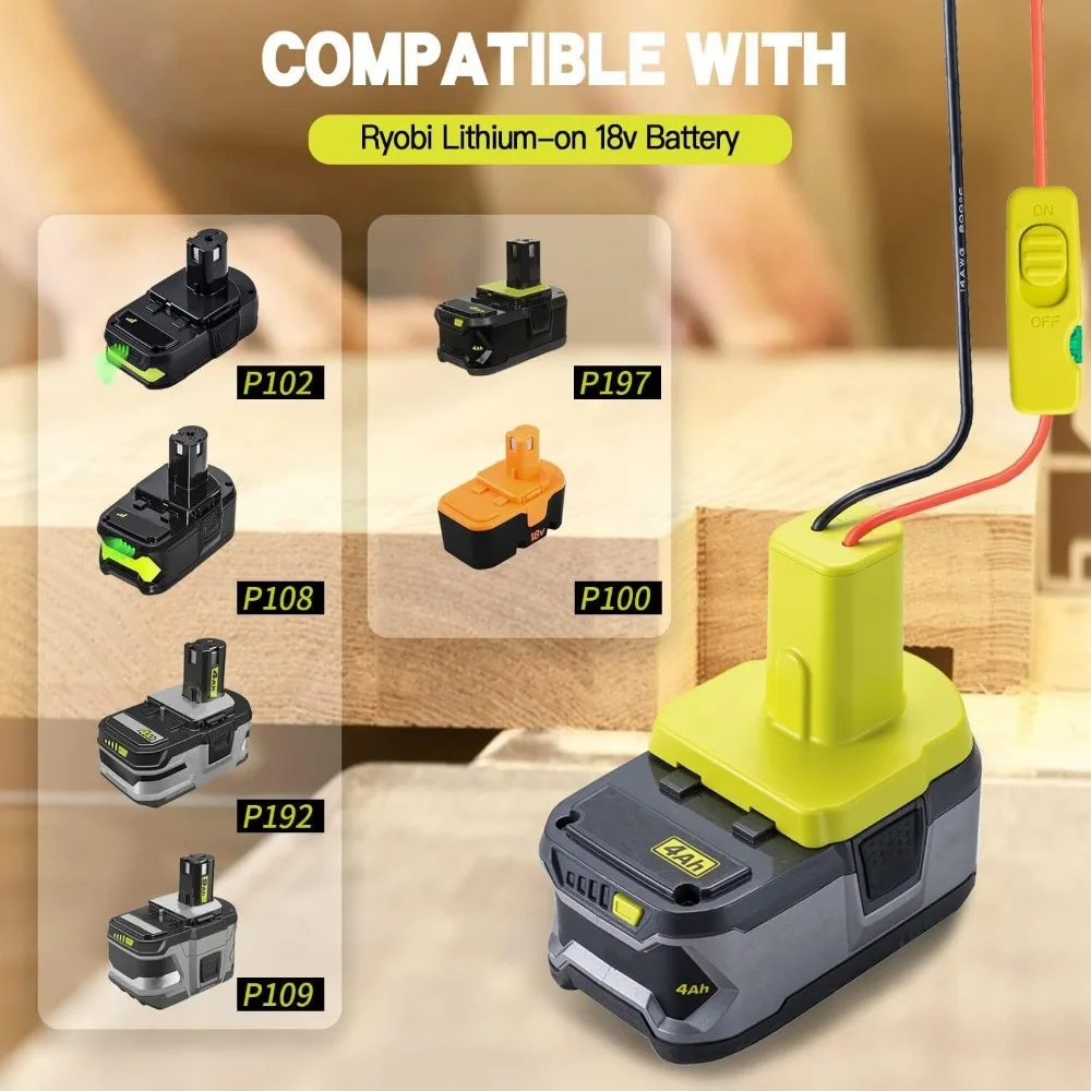 Battery Adapter for Ryobi 18V  Battery Adapter Power Tool Battery Converter Kit 14 Gauge with Fuses & Wire Terminals