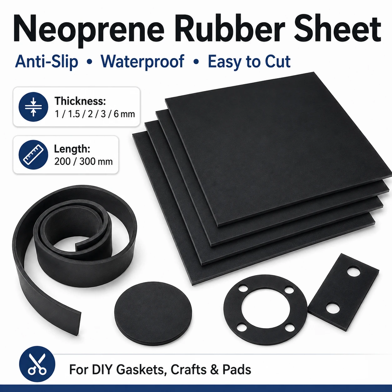 1-5Pcs Neoprene Rubber Sheet, Solids Anti-Slip Waterproof Rubber Pad Cushion Gasket Sealing Mat for Floor Protection DIY Crafts