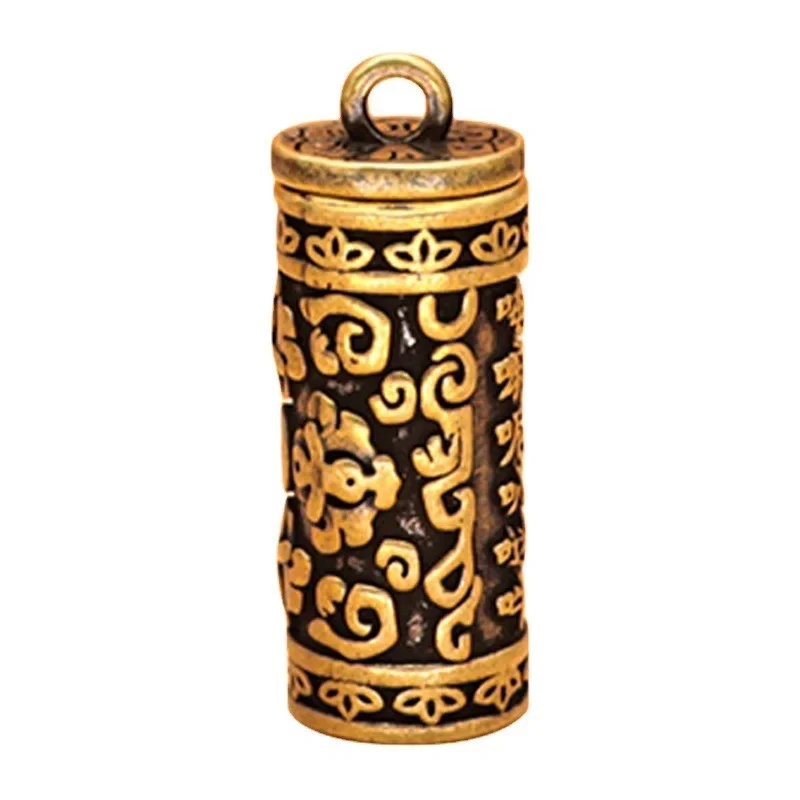 

Hollow Brass Buddha Bottle Sutra Cylinder Pendant Keychain Handmade Vintage Keychains