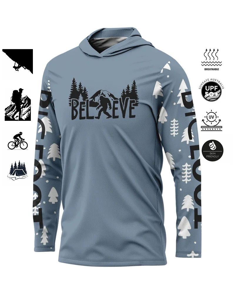 

BIGFOOT Men's Hooded Fishing Shirt Long Sleeve Sweatshirt Jogging Cycling T Shirt UV thin long-sleeved Fishing Sports Functional