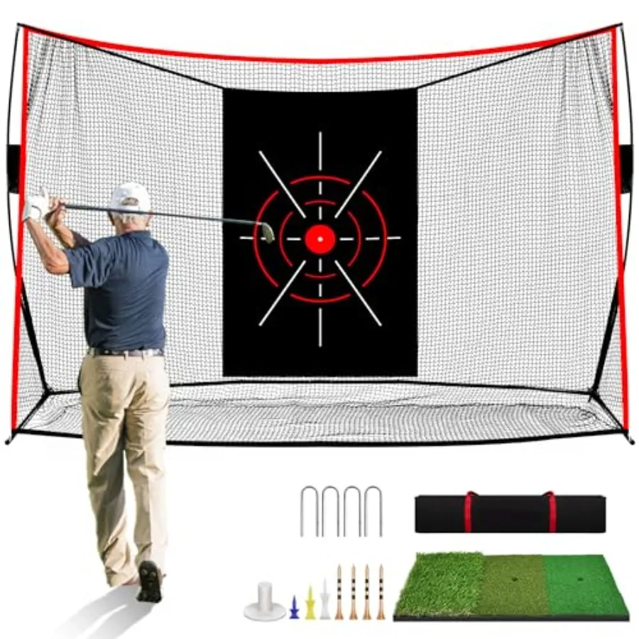 

10x7ft Golf Net: Golf Hitting Practice Nets for Backyard Driving Real Balls, Heavy Duty Golfer Training Net with Mat for Outdoo