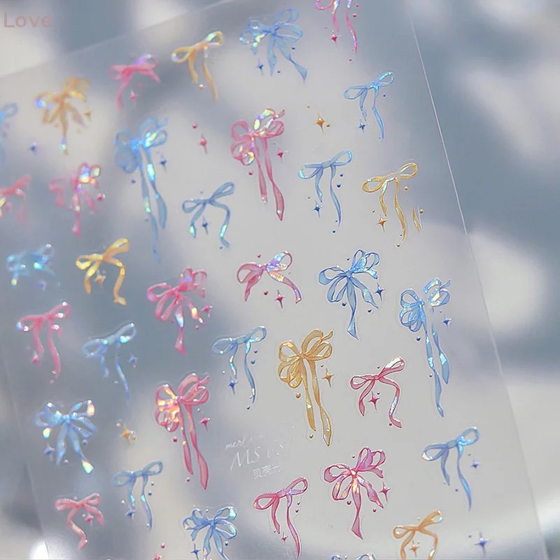 [L & P] 1 ورقة الشريط القوس مسمار ملصق لطيف النمط الياباني فتاة القلب الحلو القوس مسمار ملصق ملون الشريط مسمار ملصقات فنية