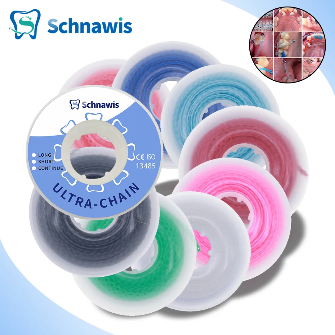 Dental Orthodontic Elastic Power Chain Colored Rubber Band 15feet/Spool Long Short Continuous Power Chain for Brackets Braces