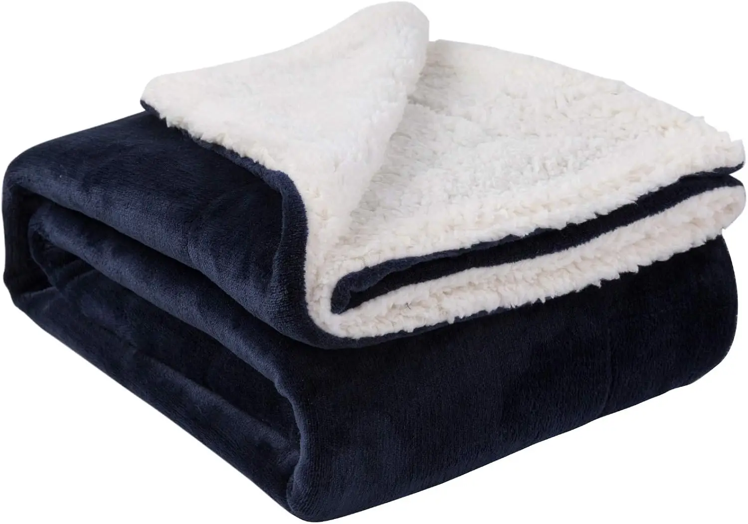 

Cozy Navy Blue Sherpa Fleece Blanket, Reversible Plush Throw for Bed Sofa Travel