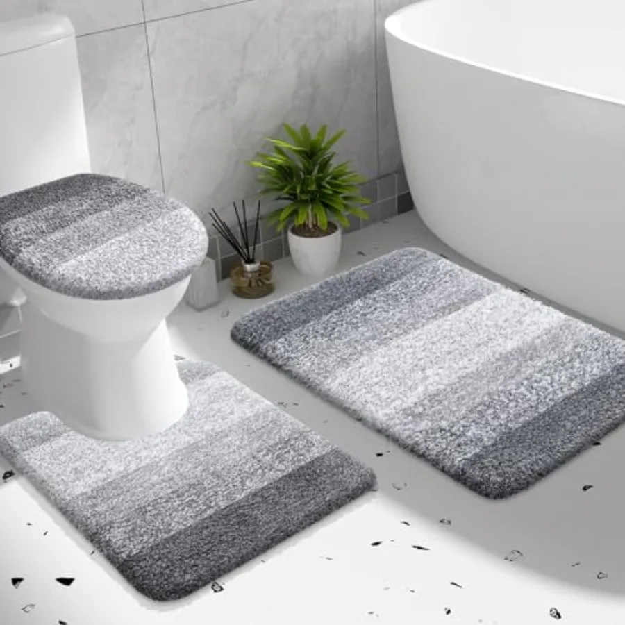 

Набор ковриков для ванной Baroom из 3 предметов: мягкий впитывающий коврик из микрофибры, контурный коврик для унитаза U-образной формы и чехол для крышки унитаза, машинная стирка.
