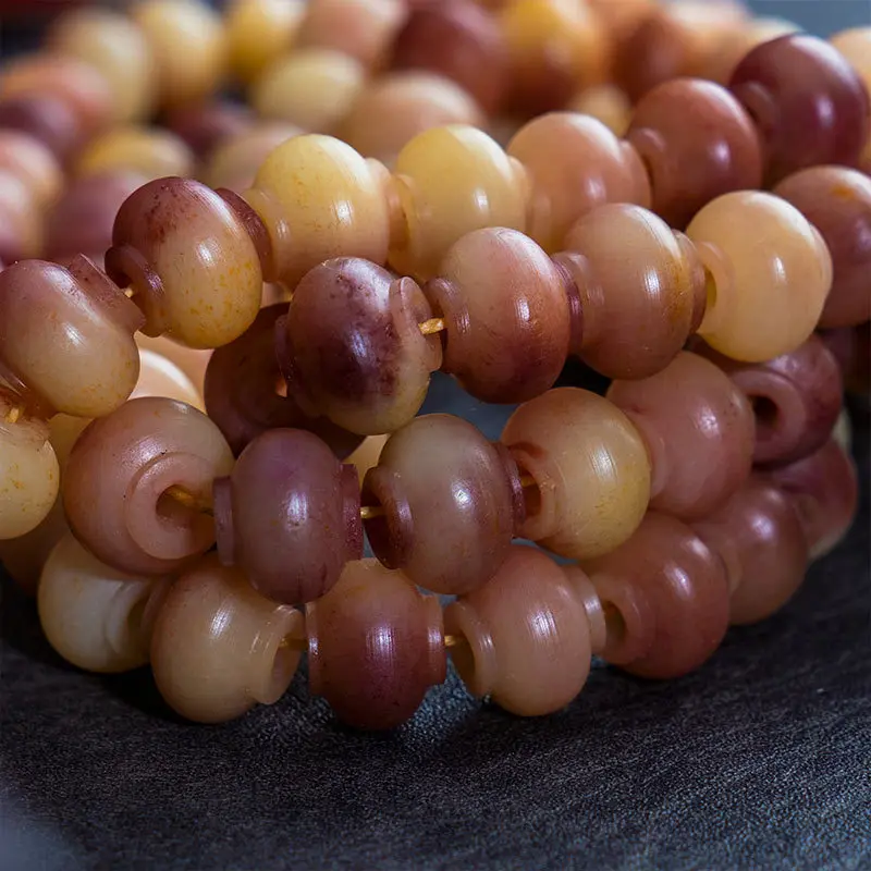 Camel bone and cow bone deep purple blood lantern beads bracelet 11*10mm 108 beads with tadpole texture, running ring bird beads