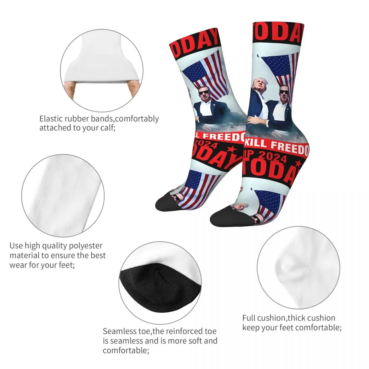 Happy Funny Trump Fight 2024 Trump Shot Fight 2024 Election Men's Socks Vintage Harajuku Donald Trump Hip Hop Novelty Pattern