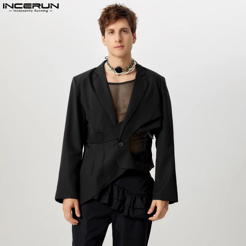 INCERUN Deconstruction Bevelled Hollowing Blazer 2024 Men Casual Elegant Fashion Suits Solid Color Lapel Collar Handsome Jackets