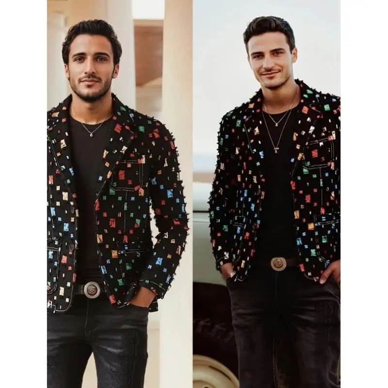 

Men's Casual Breathable Summer Suit Thiened Special Wide Double Slit Seven Sve Length Flip Collar Pure Color Faion