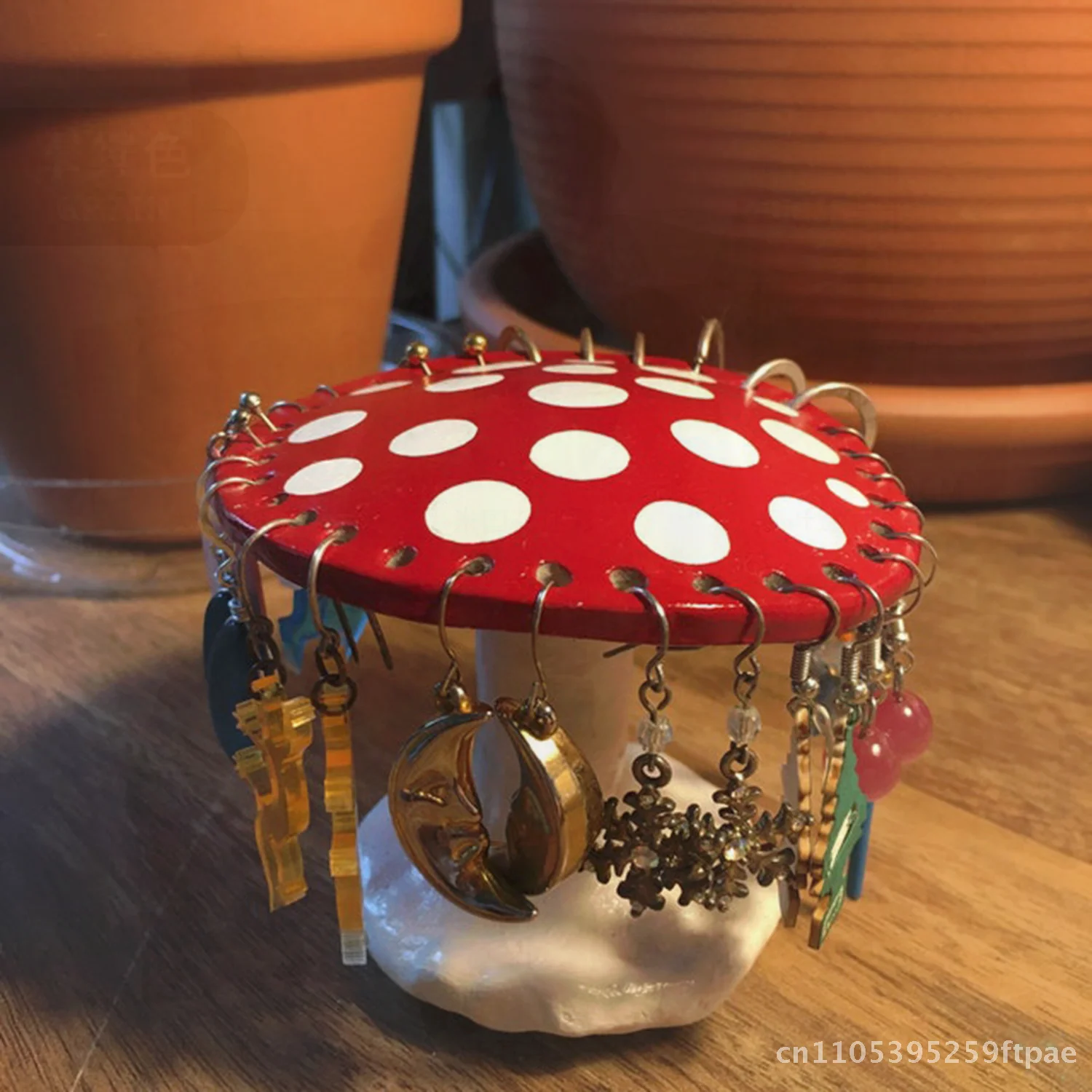 Resin Mushroom Earring Holder Desktop Ornament Modern Minimalist Red/Pink Independent Station Decoration