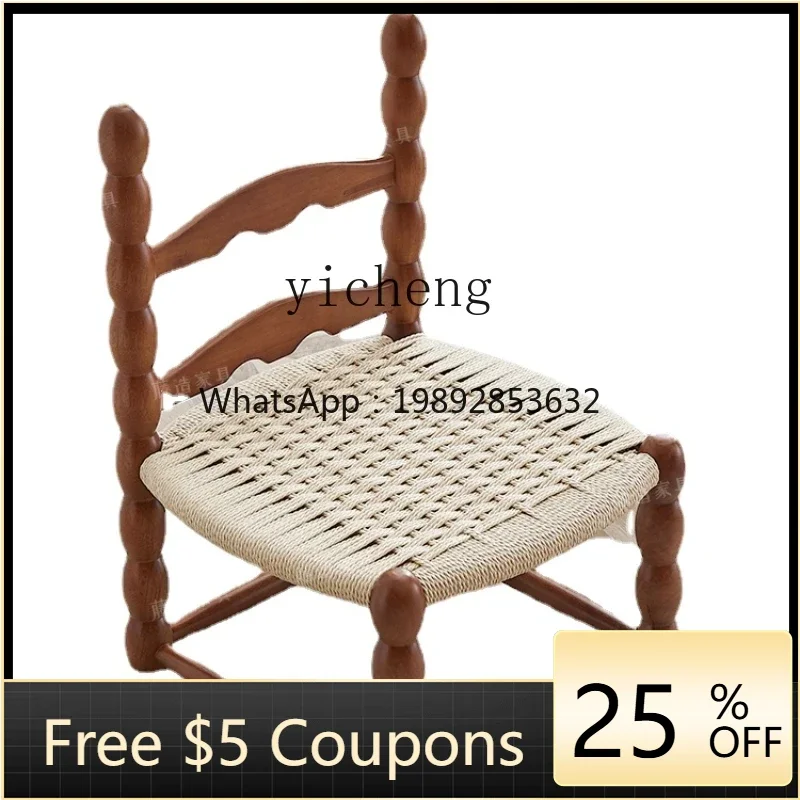 Retro Log Furniture Backrest Rope Children's Solid Wood Small Chair Handmade Central Plains Wood