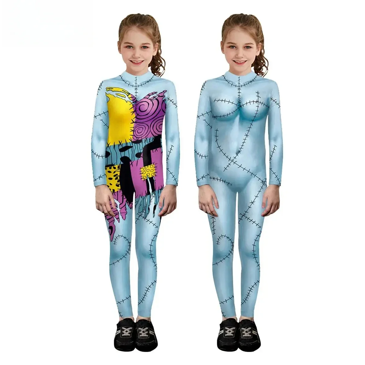 Criança sally músculo impressão cosplay traje menino menina animal halloween catsuit manga longa festa macacão carnaval zentai bodysuit