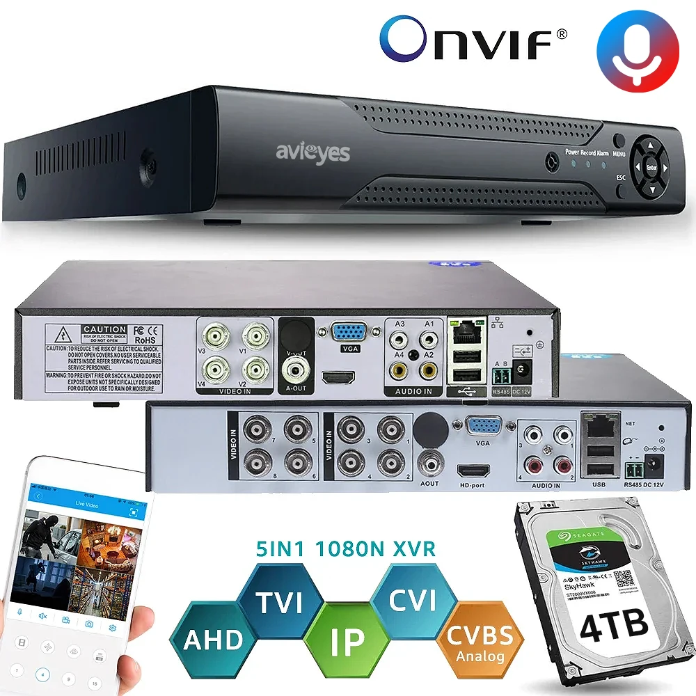 

4CH 8CH Onvif CCTV DVR Hybrid Recorder 1080N 5IN1 XVR for AHD Analog TVI CVI Camera 1080P NVR For IP Cmaeras Support Audio