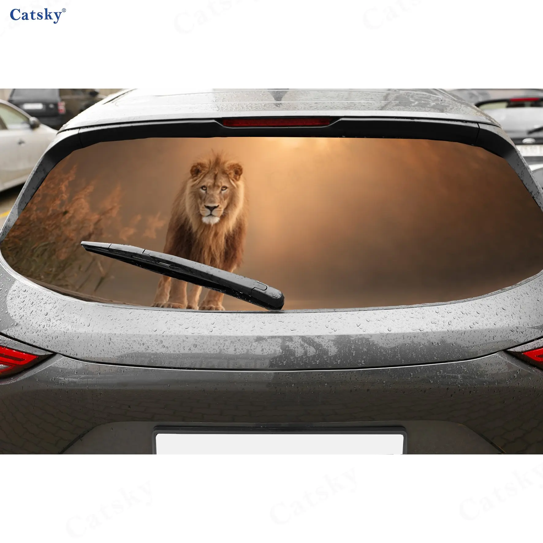 

Prairie Lion Animal PVC Perforated Car Vinyl Wraps, Durable Car Rear Windshield Sticker, Waterproof Car Rear Window Decal, Priva