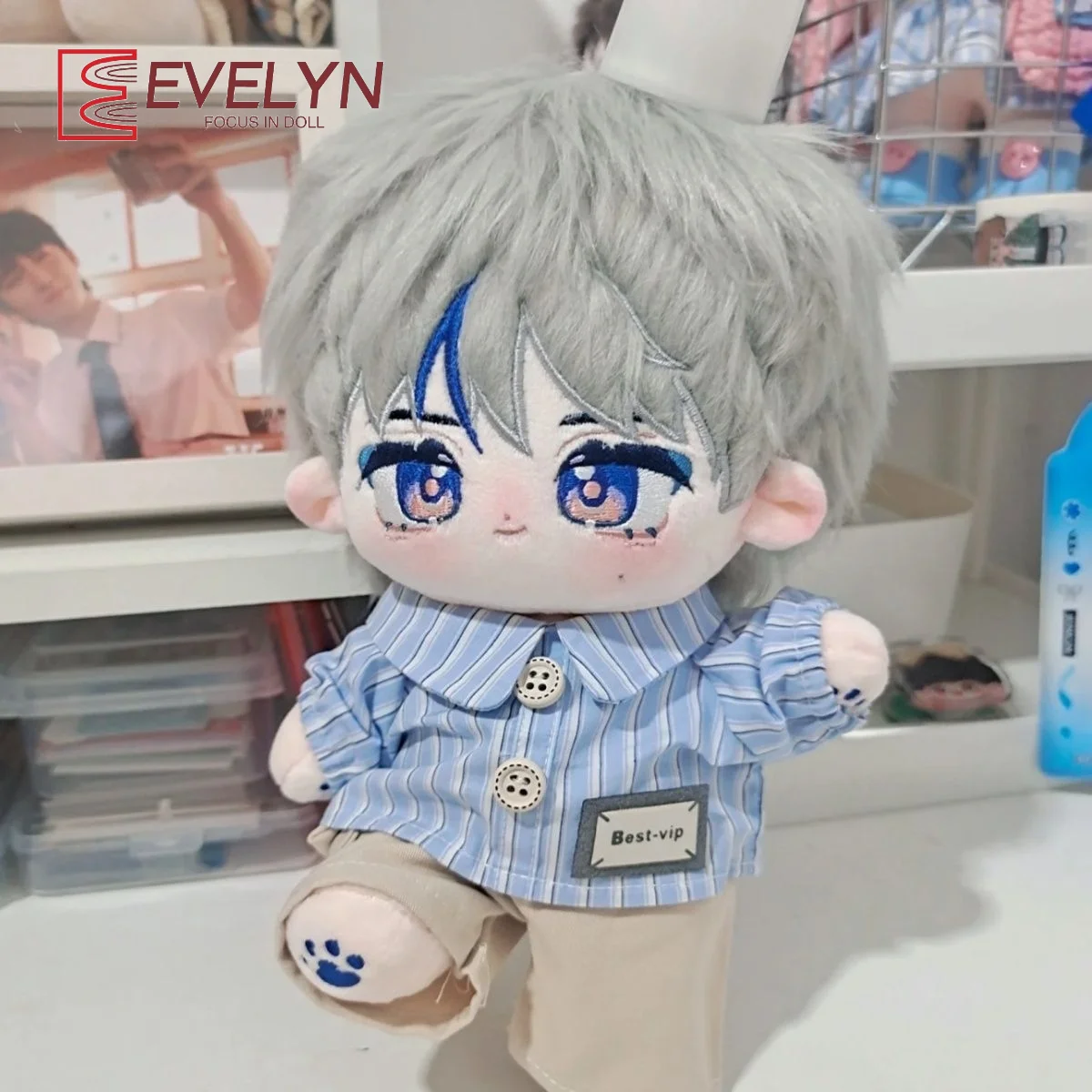 

Evelyn 20cm Game Love and Deepspace Bjd /Cotton Doll Clothes Stripe Shirt Pants Outfit Plush Toy Clothing Dressing Up Kid's Gift