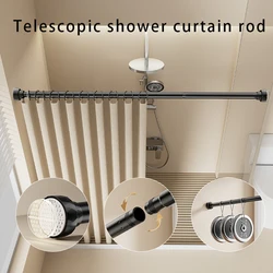 Punch-Free Stainless Steel Shower Curtain Rod Adjustable Clothes Drying Rack Telescopic Pole Curtain Rod for Balcony Bathroom