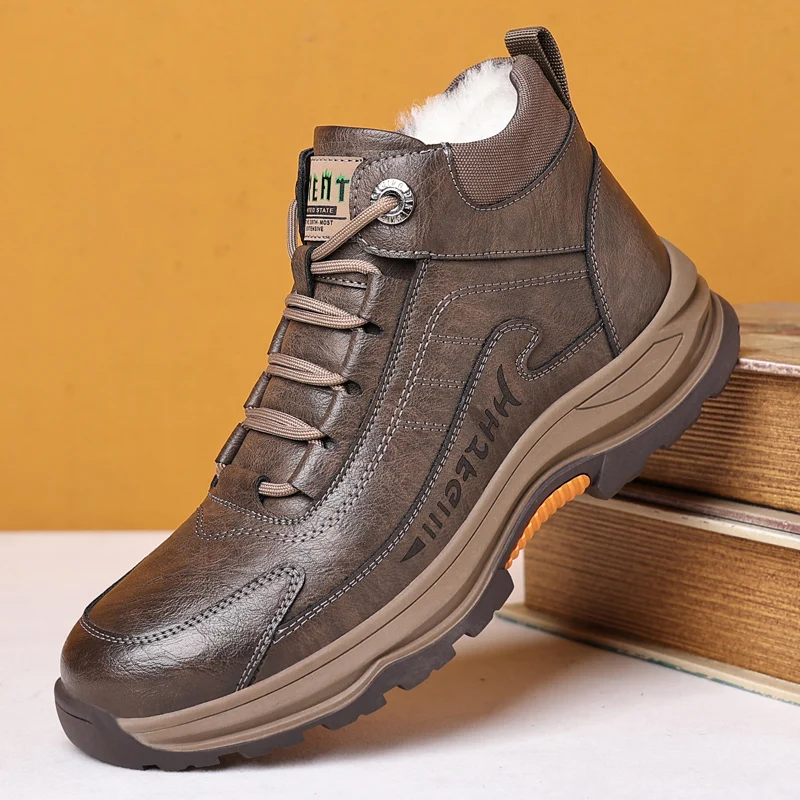 

Men High Top Boots PU Thick Sole Comfortable Warm Snow Boots Anti Slip Casual Men Boots