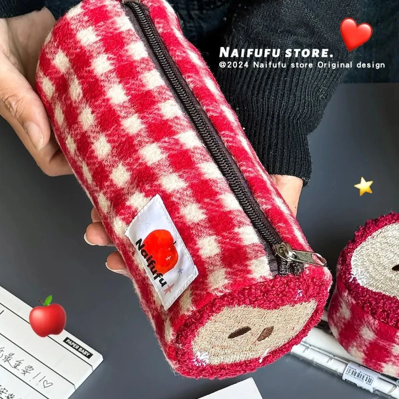 Imagem -03 - Bolsa de Lápis em Forma de Maçã Coreano Simples e de Grande Capacidade para Papelaria Bolsa de Cosméticos Menina Japão