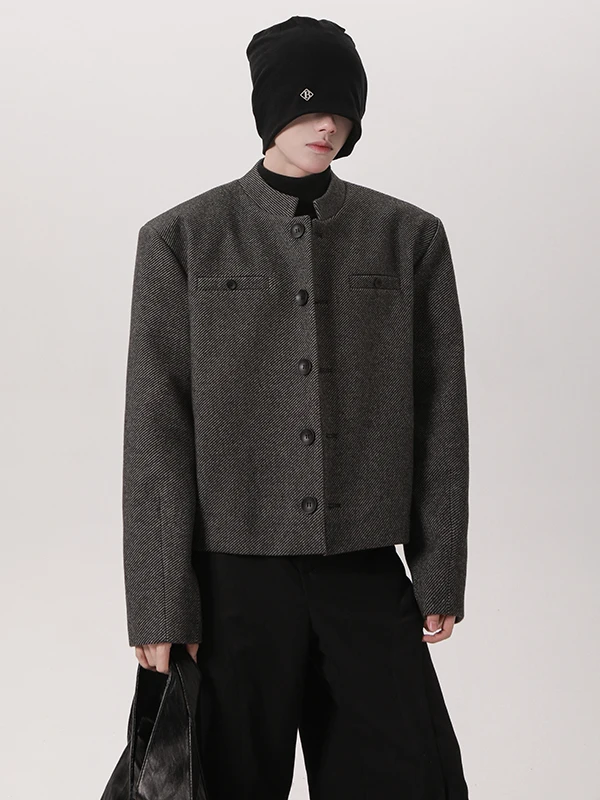 

TANGZ Studio, мужское повседневное пальто, винтажное шерстяное пальто с воротником-стойкой, джет, осенне-зимняя верхняя одежда для молодежи