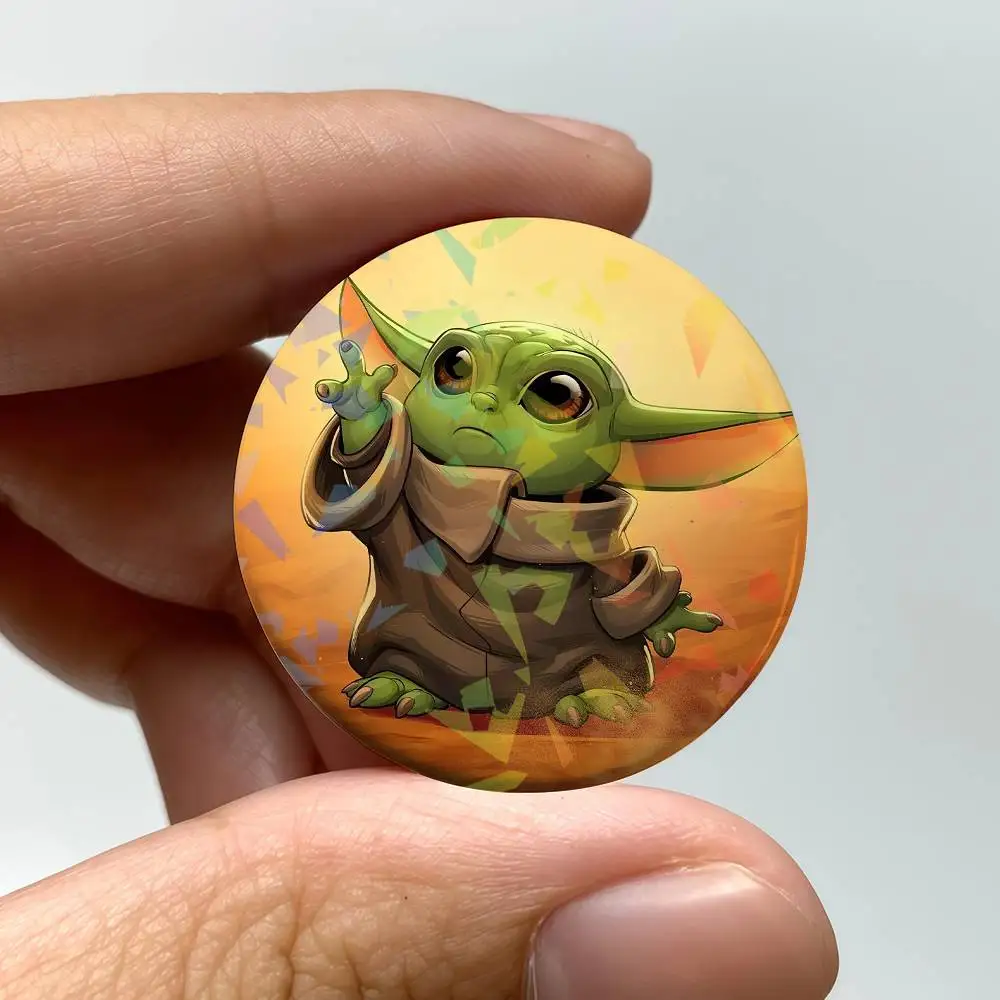 S-Star Wars Yoda Round Exquisite Laser Badge Brooches Creative Pins For Clothes Hat Backpack Gift Accessories - view 6