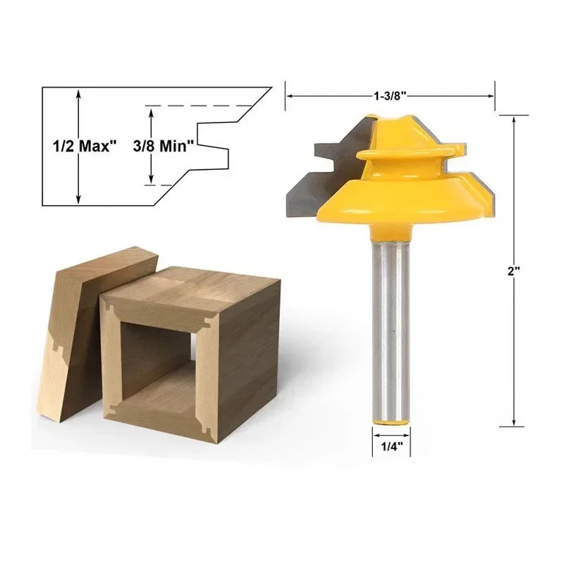 Prodrill  1/4''Shank 45 Degree Angle Lock Miter Router Bit Set Joint Router Bits Milling Cutter Woodworking Tool for Cutting