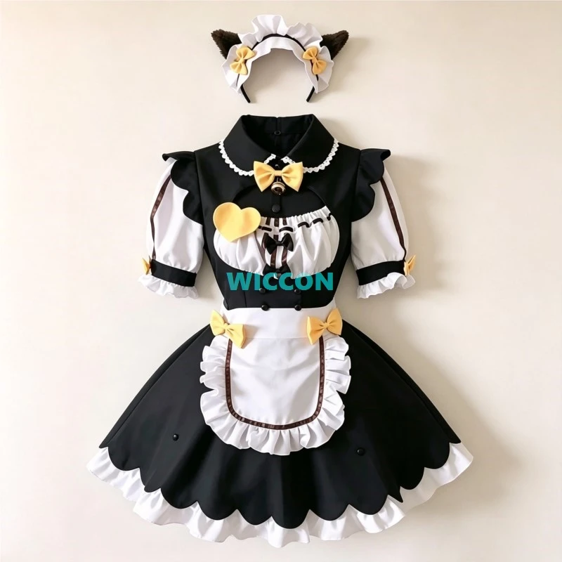 Red Bean Cosplay Game Nekopara Full Set Cute Maid Lolita Dresses Cosplay Costume Custom Wig Tail Ear Women Role Play Halloween view 2