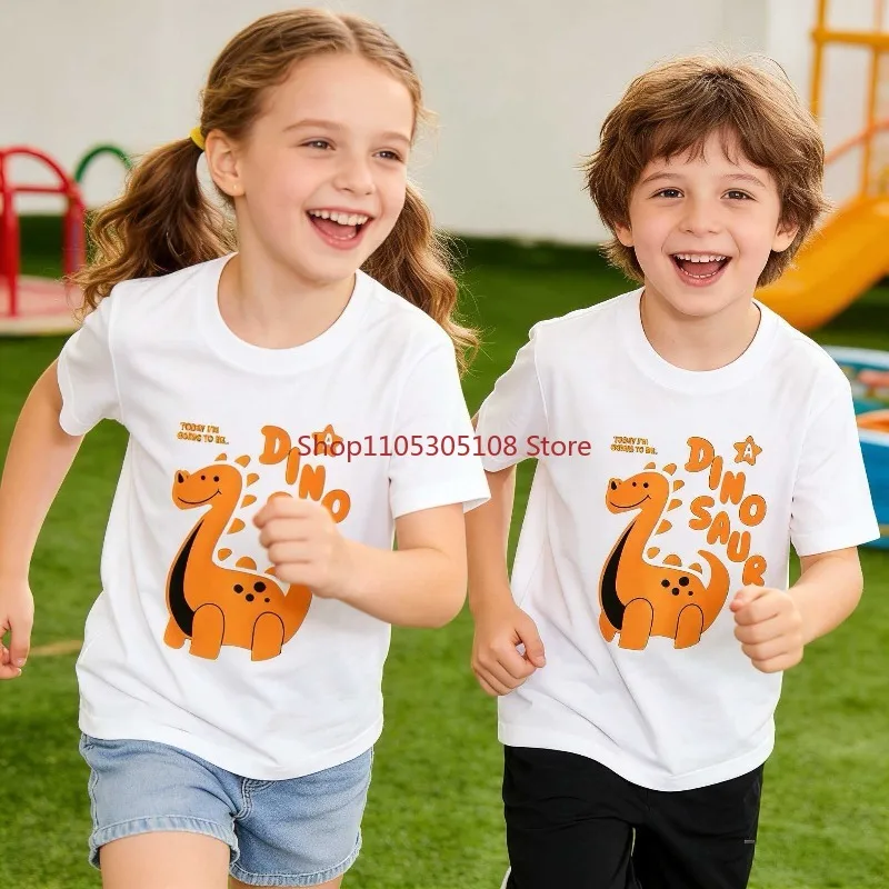 

Children's Cartoon Dinosaur Print T-shirt Colorful Versatile Round Neck Short Sleeved Casual Breathable Parent-child Top