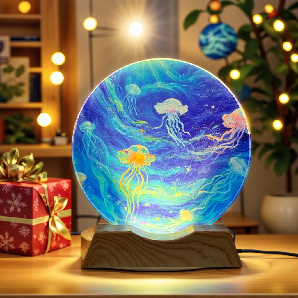 

Gentle Jellyfish Crystal LED Night Light Strip Base - USB-powered glass decorative lamp, suitable for bedrooms, living rooms, bi