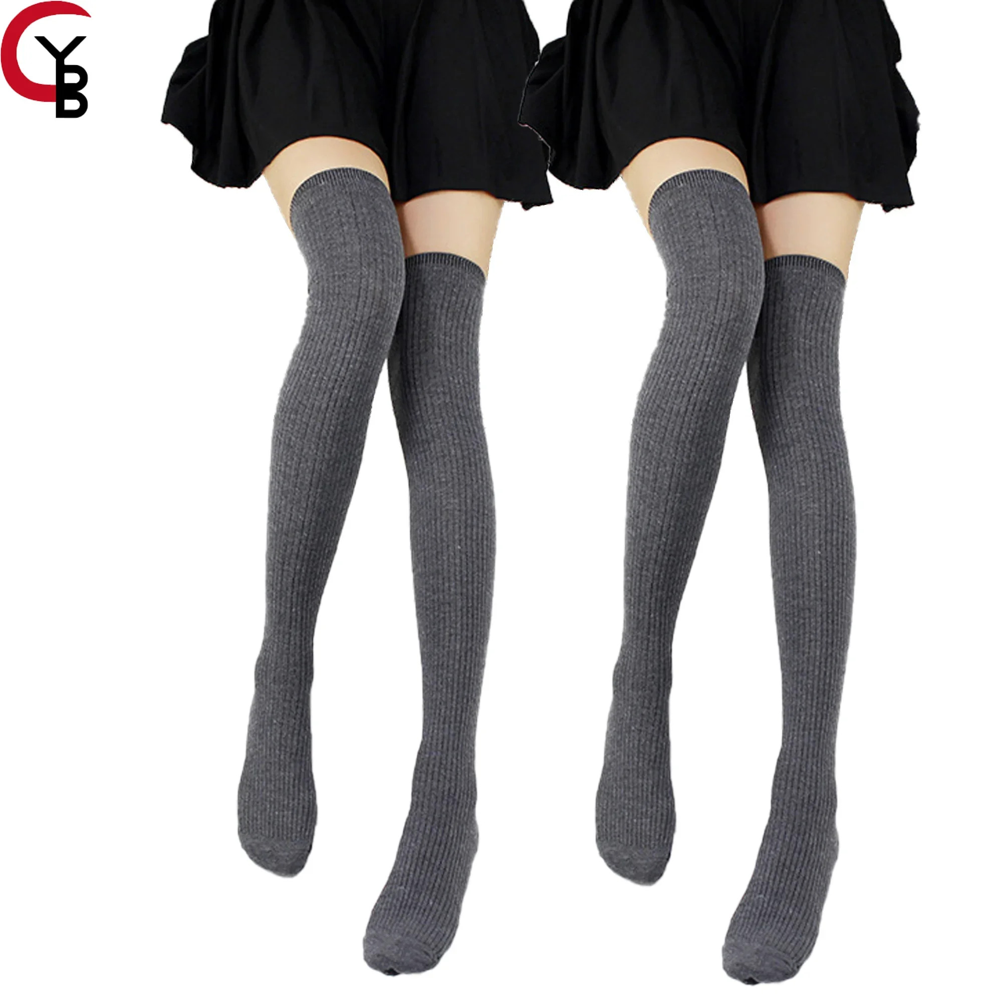 2 Pairs Women Thigh High Socks Extra Long Cotton Knit Warm Thick Tall Long Boot Stockings Leg Warmers