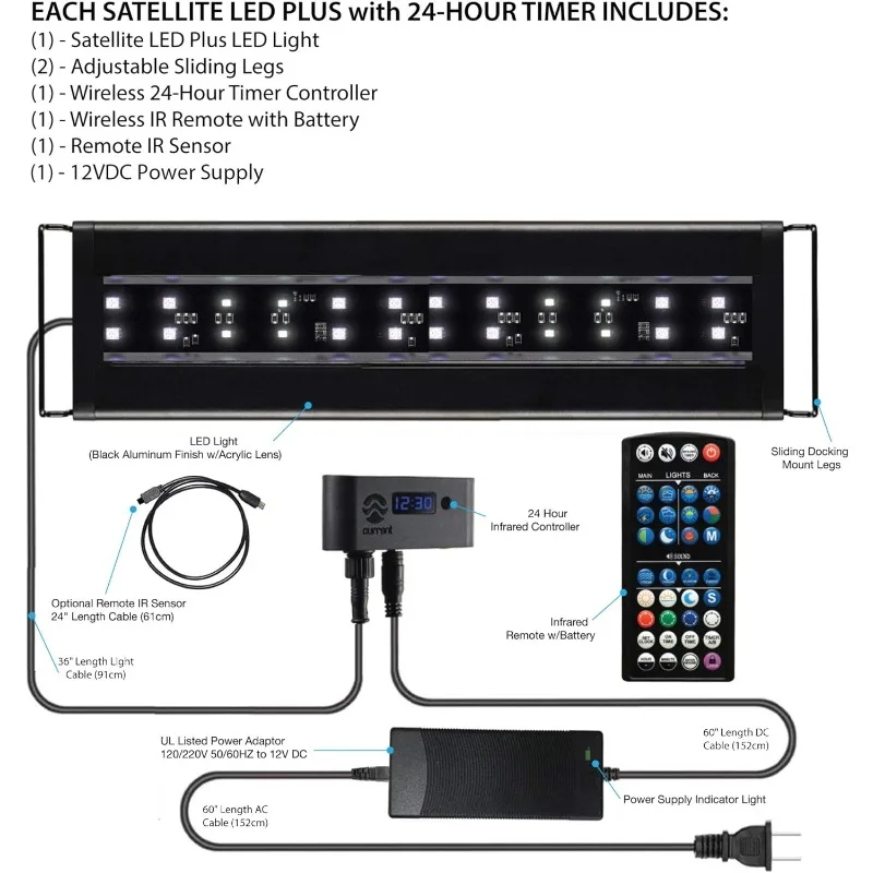 USA 72"นิ้วดาวเทียมน้ำจืด LED Plus สเปกตรัมเต็ม RGB + W สำหรับตู้ปลา |   รีโมทคอนโทรลไร้สาย 24 ชั่วโมง Fis