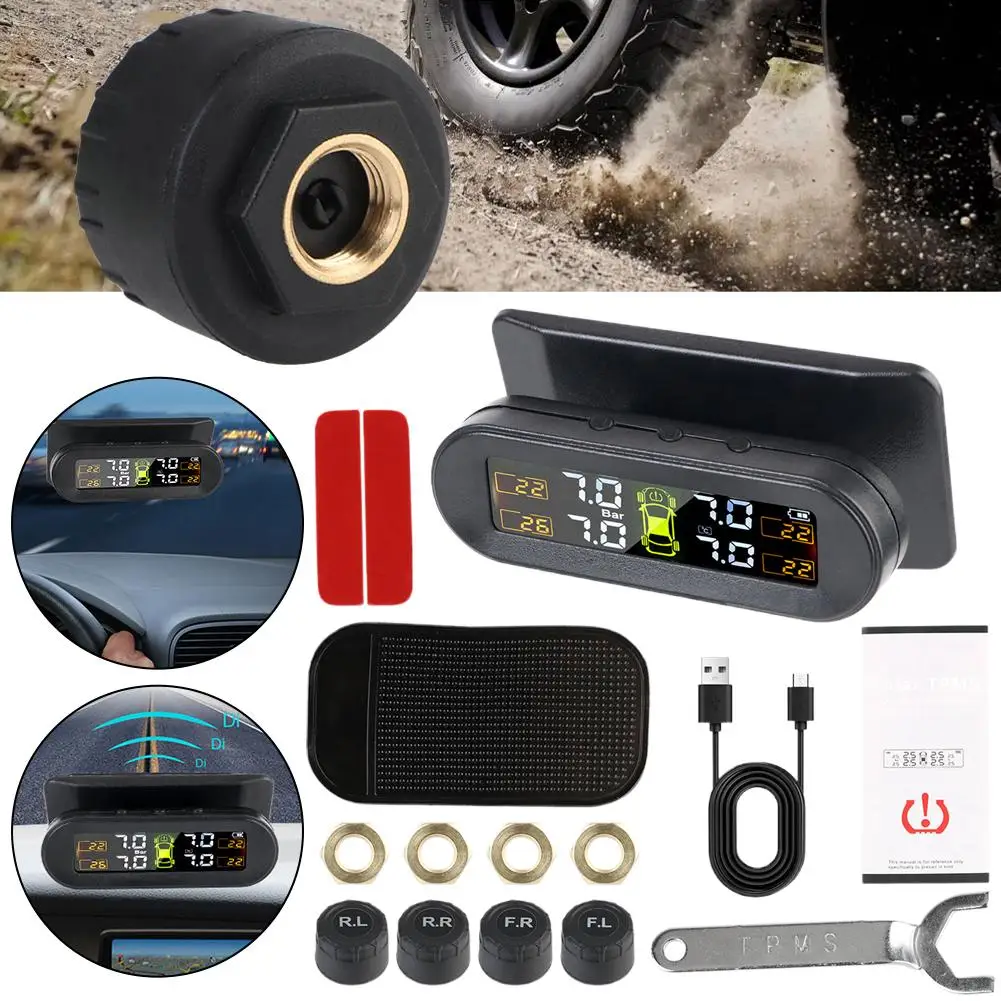 

Солнечная энергия TPMS Автомобильная система контроля давления в шинах Инструменты для предупреждения температуры давления в шинах с 4 датчиками для универсального C4W5