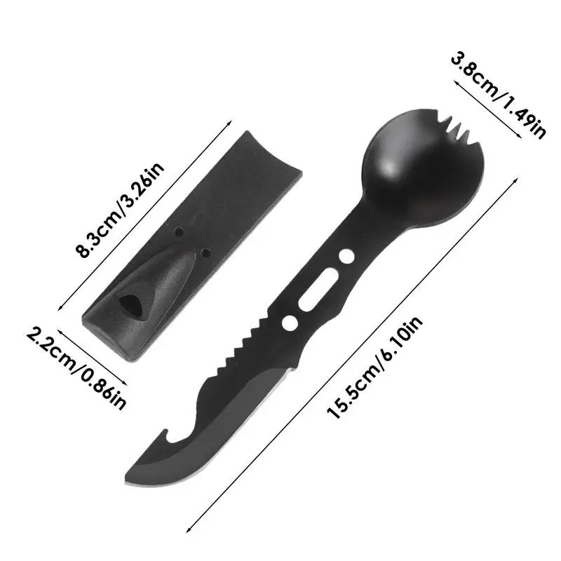 Multifunctional Camping Fork Camping Can Opener Spoon Fork Cutter Combo Camping Spoon Fork Cutter Bottle Opener And Whistle For