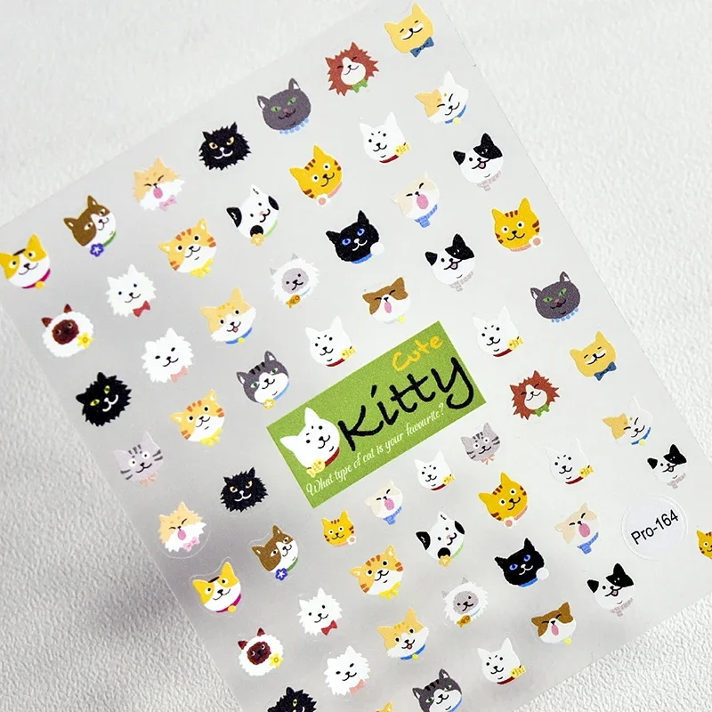 Lovely 3D Puppy Kitty Self Adhesive Nail Art Decoration Sticker Dog 5D Cute Animal Manicure Decal Wholesale Orange Cat Woman DIY