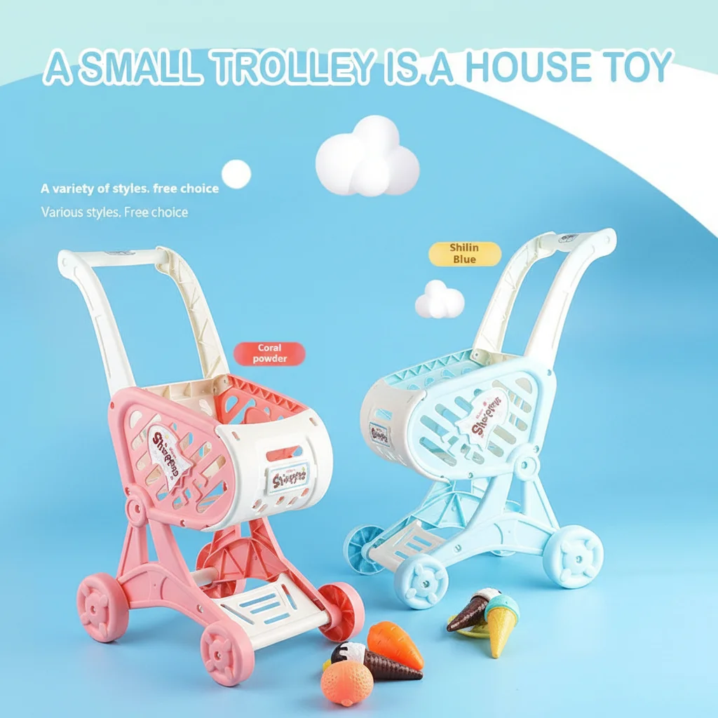 

Детская игрушечная тележка для супермаркета с корзиной для хранения, фруктами и продуктами для нарезки, для имитации игры в домик