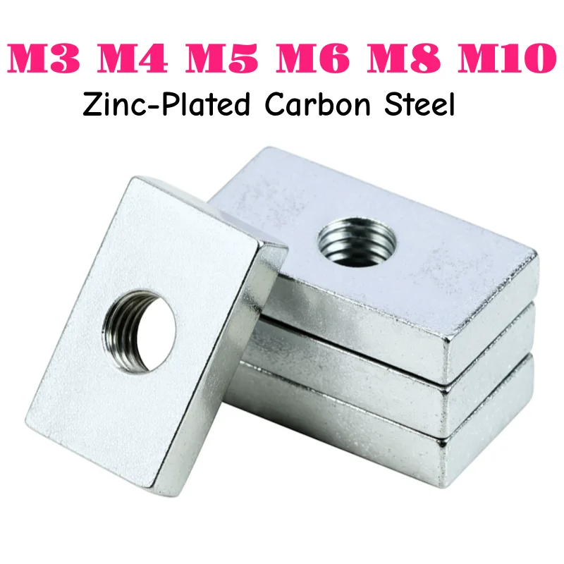 M3 M4 M5 M6 M8 M10 Zinc-Plated Carbon Steel Square Rectangular Nut Slider Block Thin Slider Block Nut Aluminum Profile Accessory