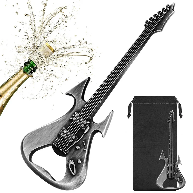 Creative Guitar Shape Metal Beer Openers Bottle Opener Corkscrew for Kitchen Club Party Wedding Barware Accessory Set with Bag
